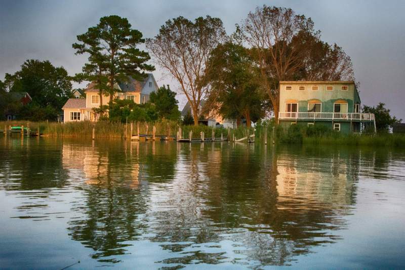reflection of houses and trees, Dogwood Harbor, Maryland, fine art photography