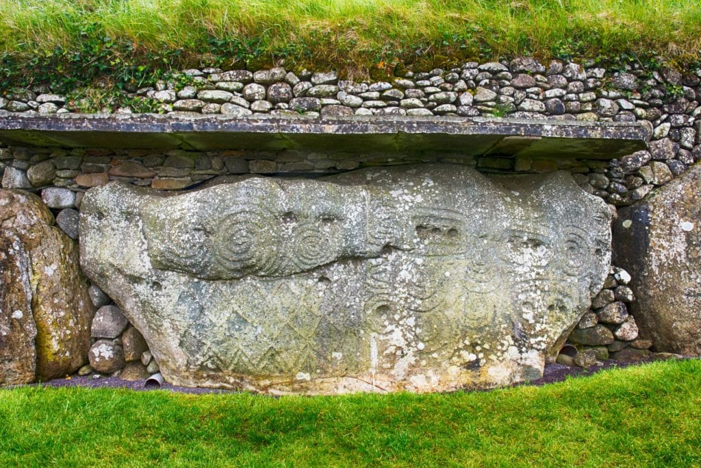 Megalithic art on kerbstone at Newgrange, Ireland East Color Photography