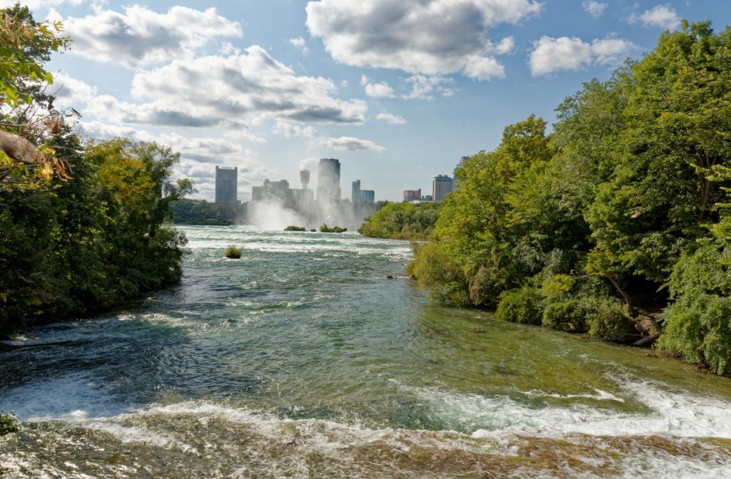 Niagara River flowing towards Niagara Falls, Canada Color Framed Prints